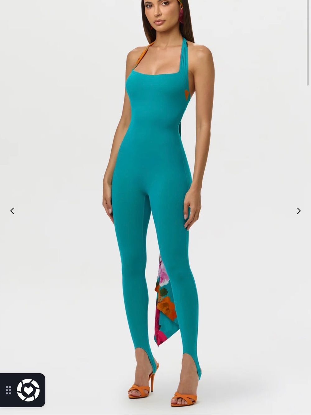 naked wardrobe Teal Jumpsuit with Floral Draped Panels